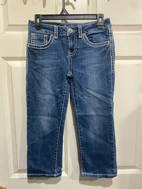L.A. idol girls capri Jeans in Deep Blue with White Stitching